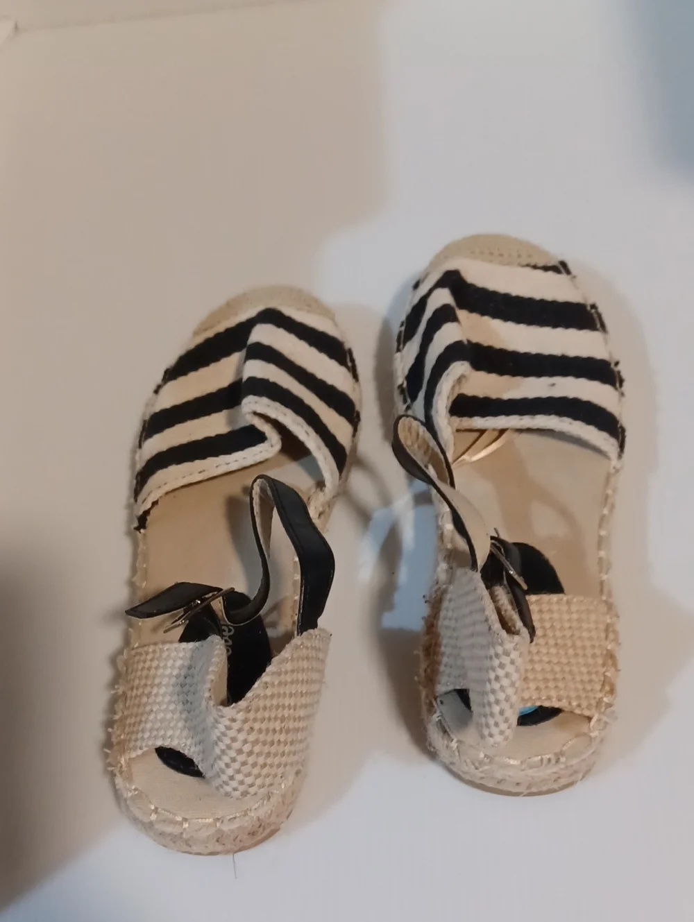 forever 21 striped espadrille ankle strap sandals black white woven summer s 6M‎